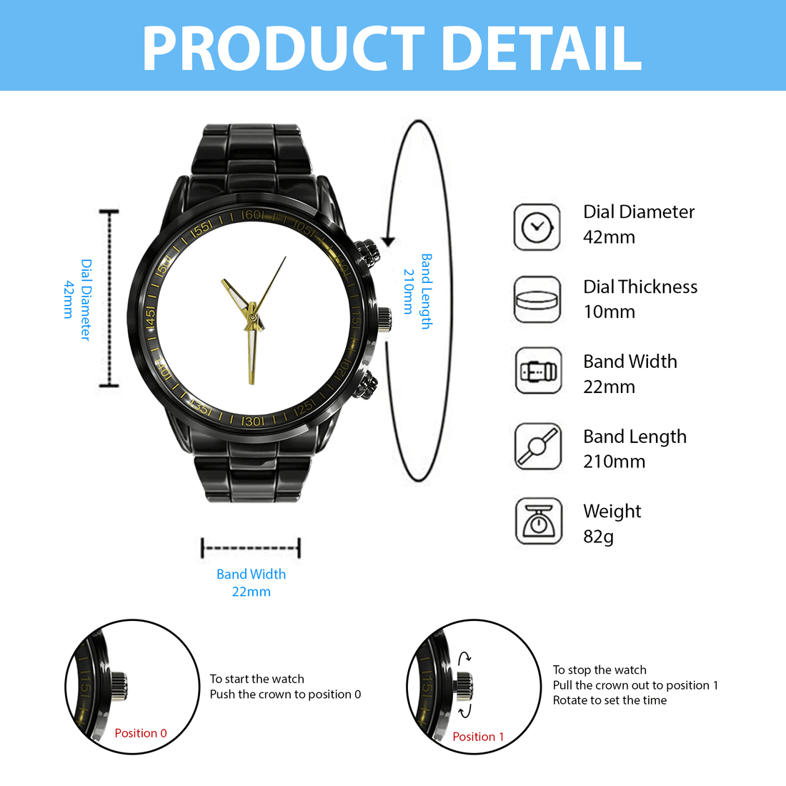 GZL Black Stainless Steel Watch